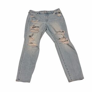 American Eagle Curvy Hi-Rise Jegging Distressed Light Blue Women's Jeans 16S
